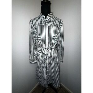 J.CREW Cotton Button-up Long Sleeve Collared Tie Belt Striped Dress Size 8